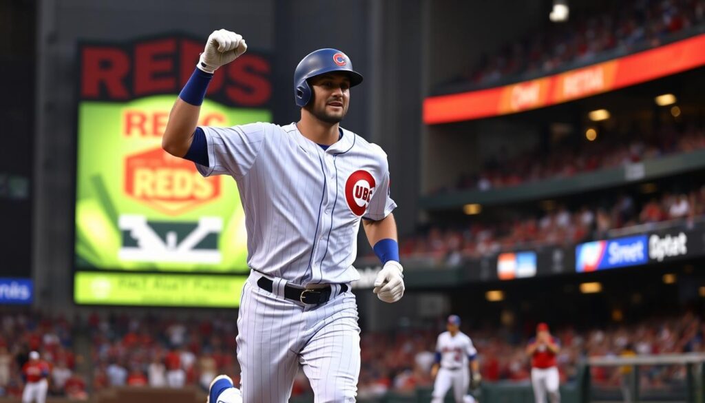 Pete-Crow-Armstrong-celebrating-after-hitting-a-grand-slam-in-the-Cubs-vs-Reds-game