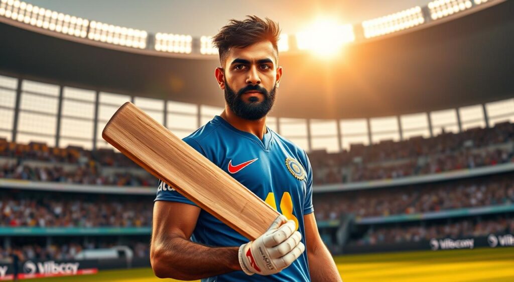 Ravindra Jadeja, the cricket prodigy, stands tall on the IPL 2025 field, bat in hand, his expression one of unwavering focus. The sun casts a warm glow, illuminating his determined gaze and the sweat glistening on his brow. In the background, the stadium erupts with the cheers of adoring fans, their excitement palpable. Jadeja's muscular frame and precise movements suggest a masterful control of the game, hinting at the boundless potential that lies ahead. The scene captures the essence of his future dominance, a testament to his unwavering commitment and unparalleled talent. This is the vision of Ravindra Jadeja's IPL 2025 performance, a glimpse into the extraordinary feats that are yet to come.